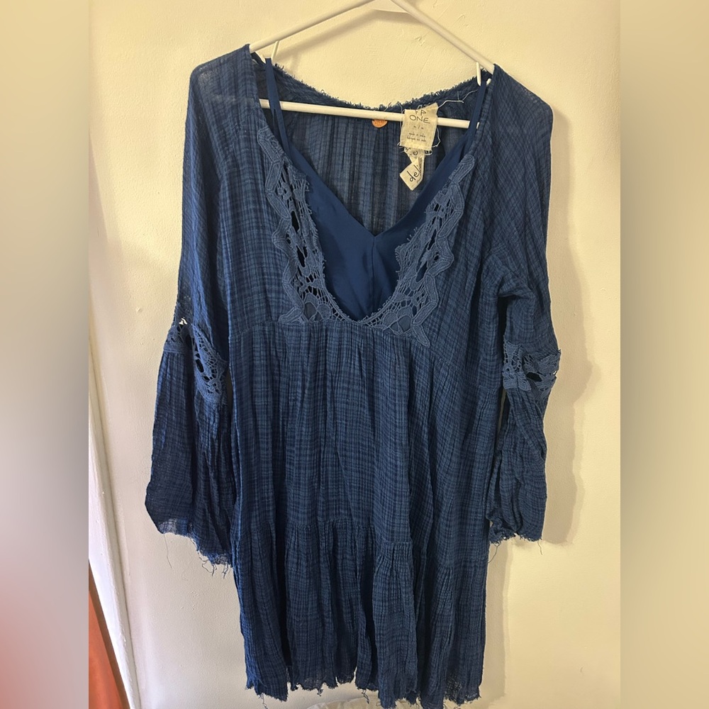Free People Blue Lace-Trimmed Dress